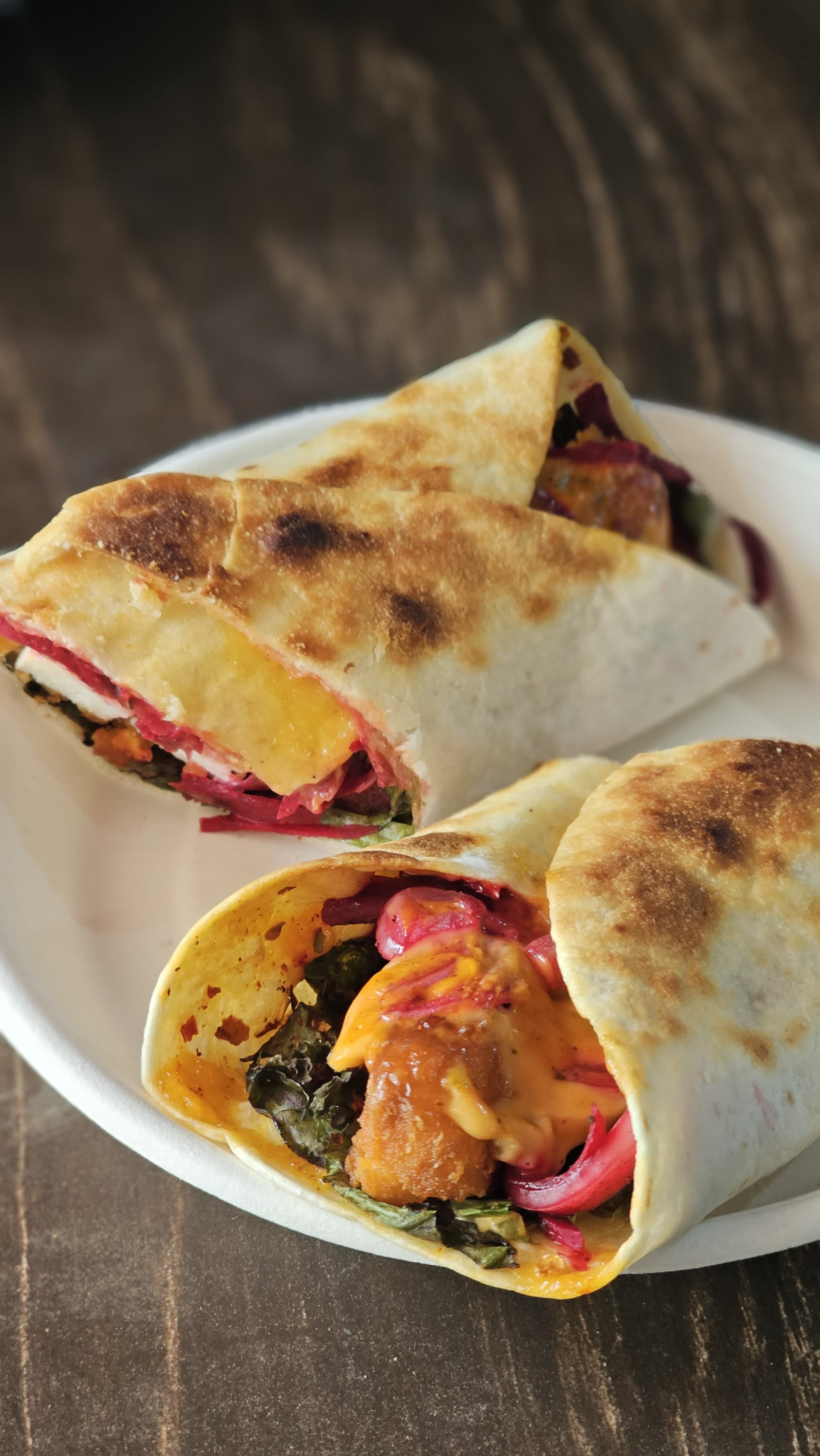 A paneer wrap cut open
